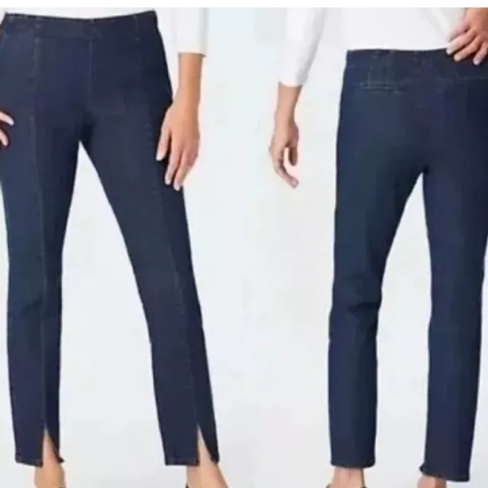 $90 DENIM NWT J Jill Front Slit Ankle Brooklyn Dark Wash Jeans Authentic Fit 8